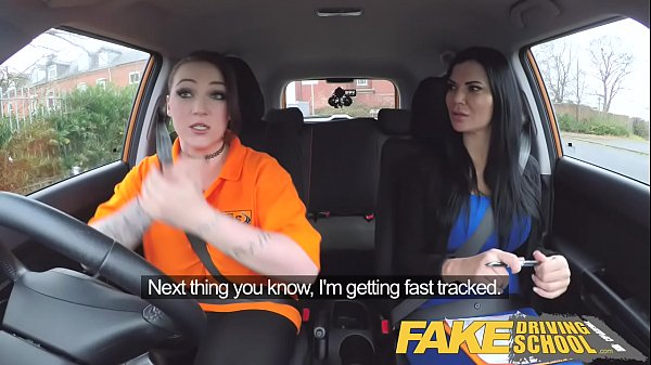 Fake Driving School Jailbird with big tits tastes examiners shaven pussy