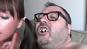 Pigtailed teen fucked by fat old man