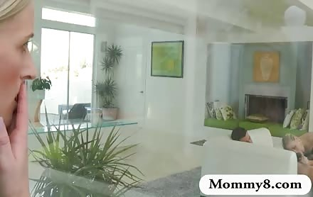 Teen caught milf sucking her BFs hard cock on the couch